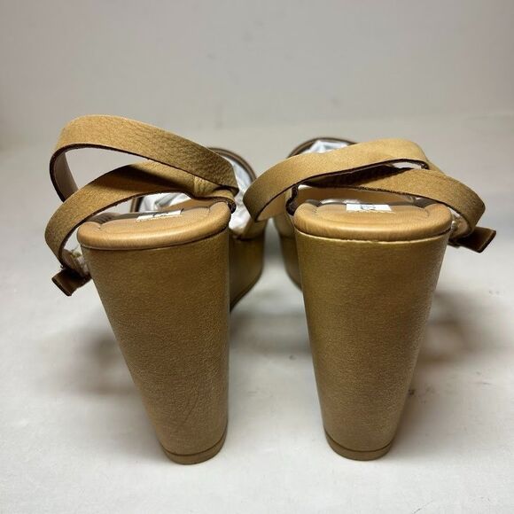 Steve Madden Womens 9.5 M Camel Nubuck Leather Welsh Wedge Heel Sandals NIB HX9 - Picture 4 of 4